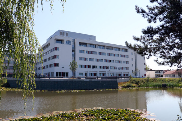 Blick auf das Klinikum und den Ententeich 2015